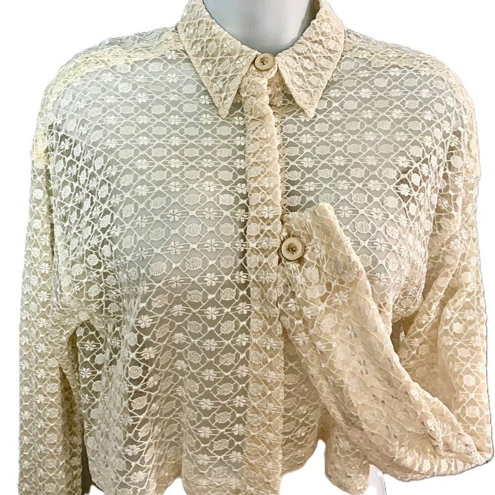 VERSUS VERSACE Ivory Lace Cropped Blouse - Size IT 44 - Made in Italy